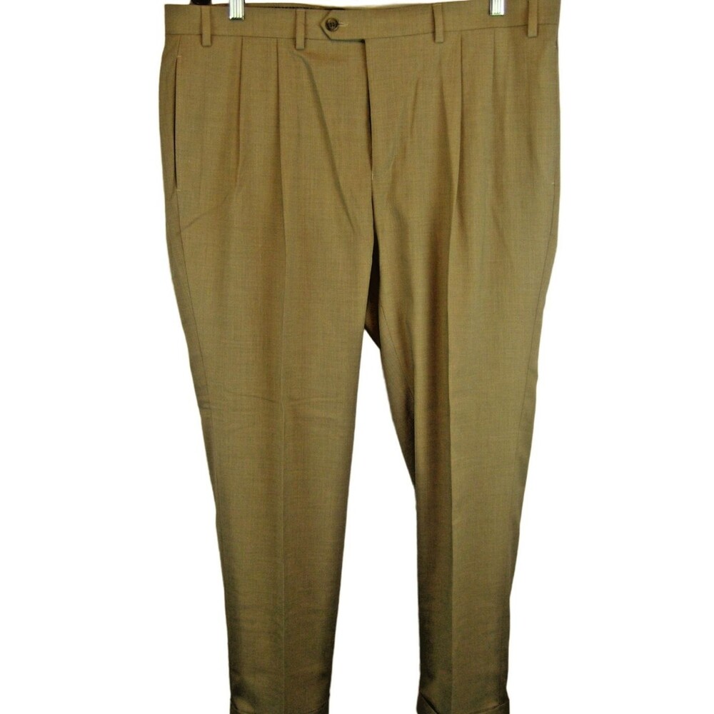 Mens Lauren Ralph Lauren Khaki Pleated Cuffed Dress Pants sz 38x30